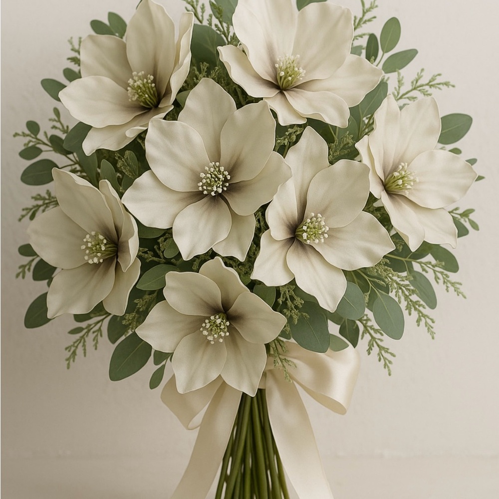 Magnolias 7”, 11 pc lot floral for Wedding Bouquet & Boutonniere artificial